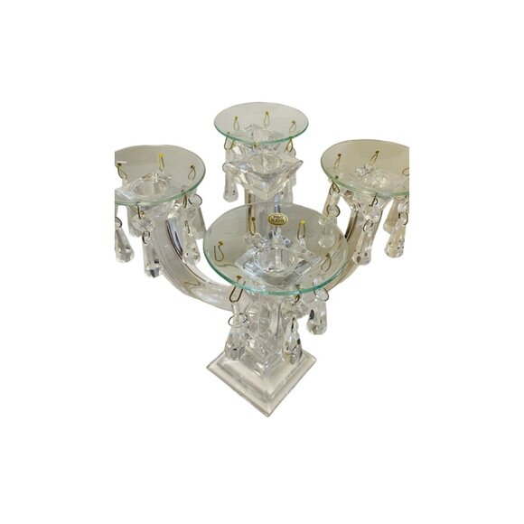 Elegant Crystal-Look 4-Arm Candelabra With Hanging Glass Prisms  9 1/2 x 9" - Picture 3 of 7